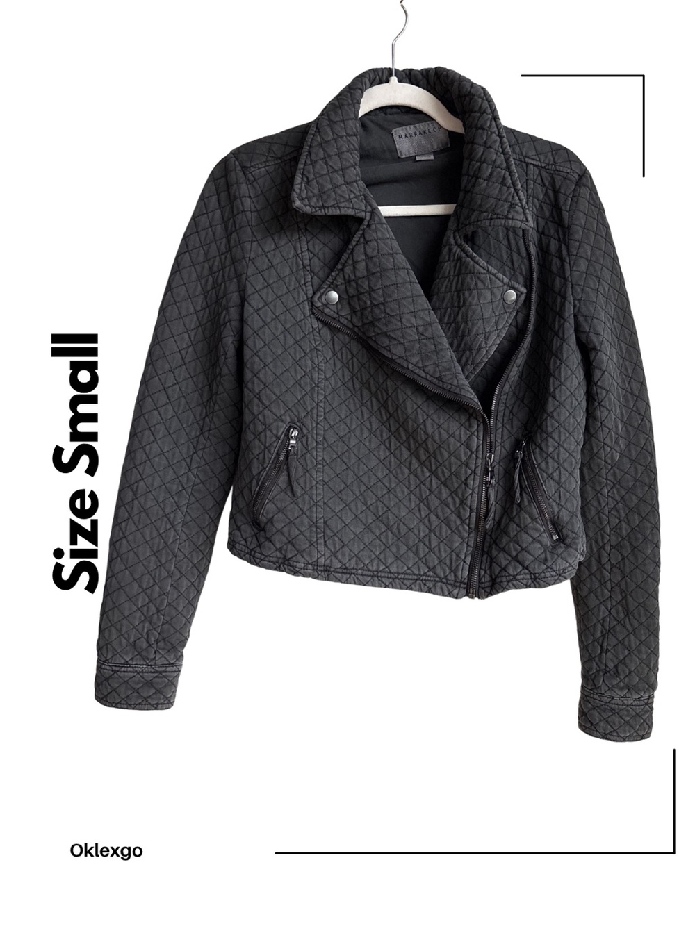 Marrakech Quilted Moto Jacket | Charcoal/Black | Size S | Pre-Loved
